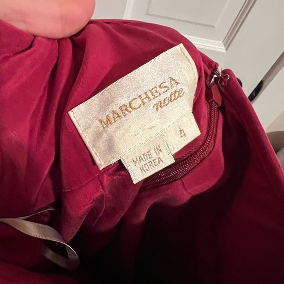 MARCHESA NOTTE • CRYSTAL ENCRUSTED SLEEVE • SILK DRESS - Picture 6 of 7